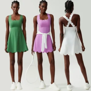 Women Tennis Yoga Dress Solid Color Stretchy