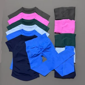 2 Pieces Short Sleeve Navel Exposed Top, Yoga Tights